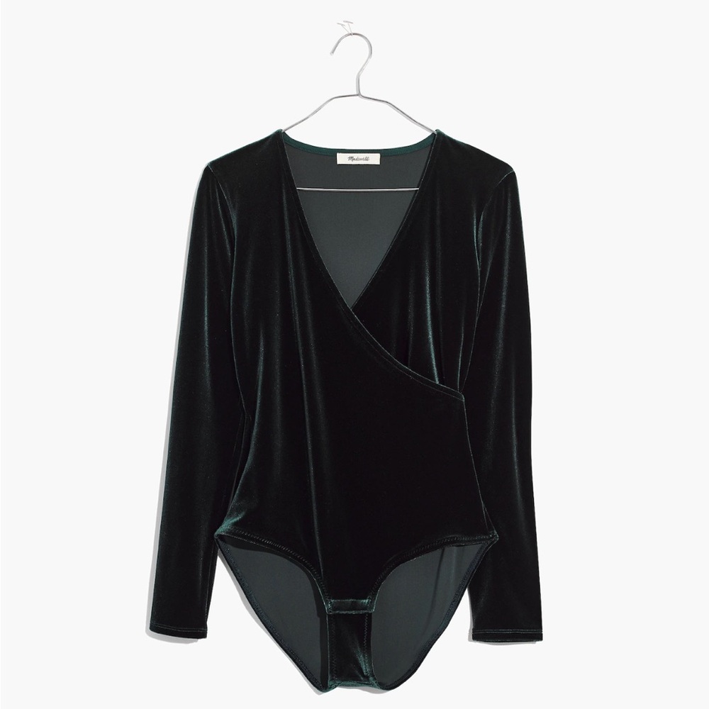 Madewell Velvet Wrap Bodysuit - Dark Green